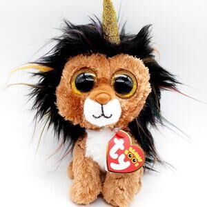 Ty Beanie Boos Plush Small Brown Unicorn Lion Gold Horn Black Mane With Tag
